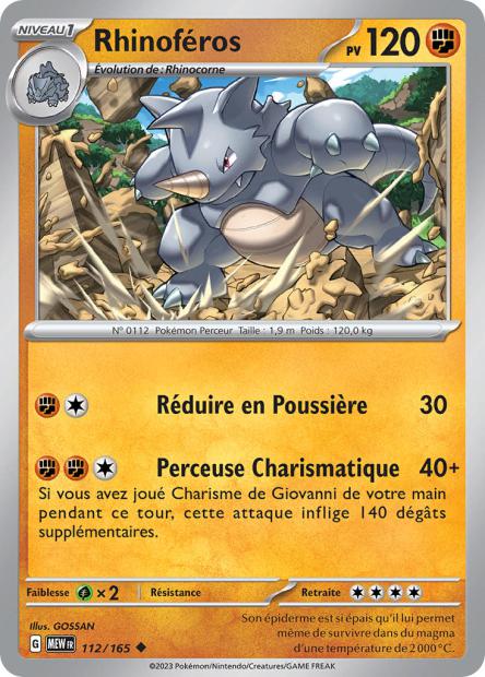 Carte Pokémon Rhinoféros 112/165 MEW 151 EV3_5  Neuf FR LorenZone