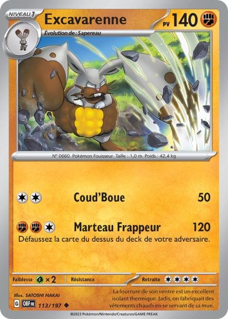 Carte Pokémon Excavarenne 113/197 Flammes Obsidiennes EV03 LorenZone