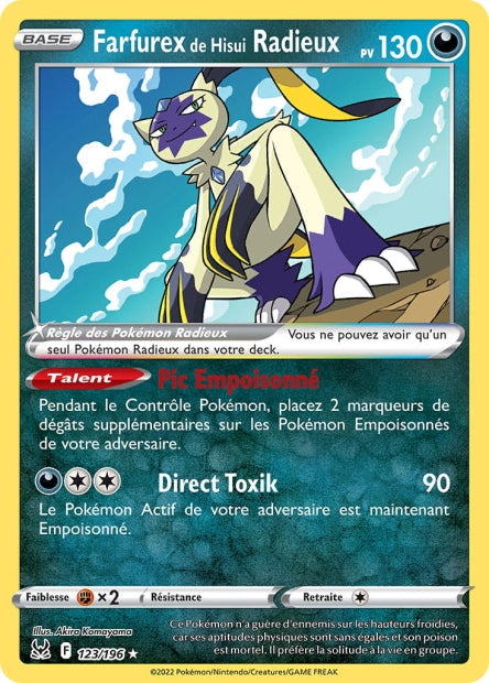 Carte Pokémon Farfurex de Hisui Radieux 123/196 LOR Origine Perdue EB11 Neuf FR LorenZone