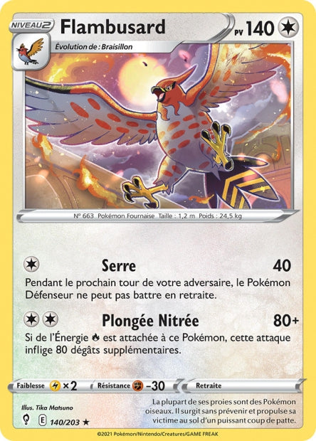 Carte Pokémon Flambusard 140/203 EVS EB07 LorenZone