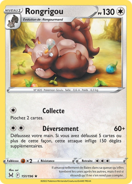 Carte Pokémon Rongrigou 151/196 LOR Origine Perdue EB11 Neuf FR LorenZone