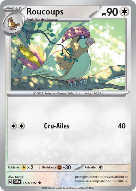 Carte Pokémon Roucoups 163/197 Flammes Obsidiennes EV03 LorenZone