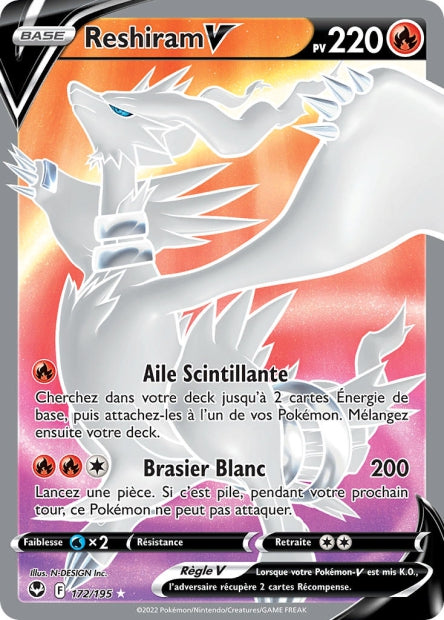 Carte Pokémon Reshiram V 172/195 SIT Tempete Argentee EB12 Neuf FR LorenZone