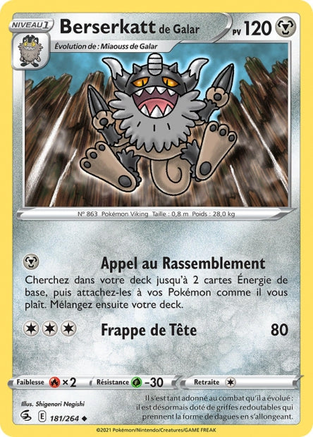 Carte Pokémon Berserkatt de Galar 181/264 FST EB08 LorenZone