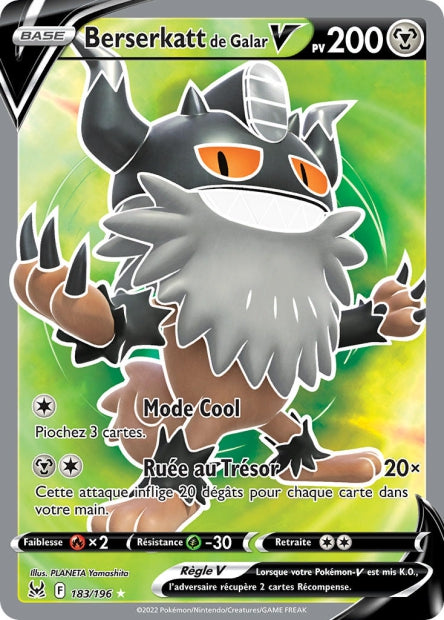 Carte Pokémon Berserkatt de Galar V 183/196 LOR Origine Perdue EB11 Neuf FR LorenZone