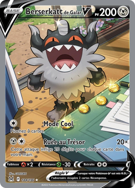 Carte Pokémon Berserkatt de Galar V 184/196 LOR Origine Perdue EB11 Neuf FR LorenZone