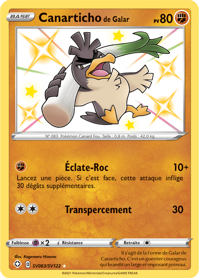 Carte Pokémon Canarticho de Galar SV063/SV122 SWSH45 Destinées Radieuses EB4_5 Neuf FR LorenZone