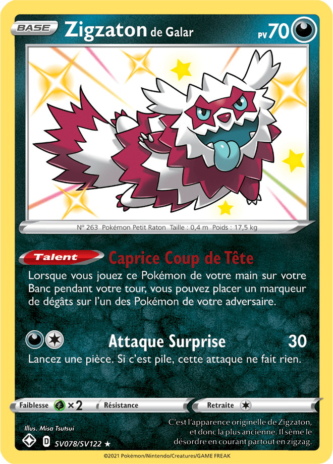 Carte Pokémon Zigzaton de Galar SV078/SV122 SWSH45 Destinées Radieuses EB4_5 Neuf FR LorenZone