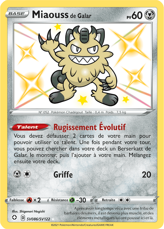 Carte Pokémon Miaouss de Galar SV086/SV122 SWSH45 Destinées Radieuses EB4_5 Neuf FR LorenZone